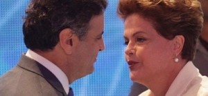 Aécio Neves e Dilma Rousseff durante debate na Rede Bandeirantes / Reprodução