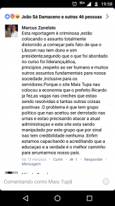 print do texto escrito pelo secretário criticando a imprensa nas redes sociais. Clique sobre o texto e leia a integra