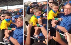 Em evento no Rio Grande do Norte, Jair Bolsonaro tirou máscara de criança durante aglomeração. Foto: Reprodução