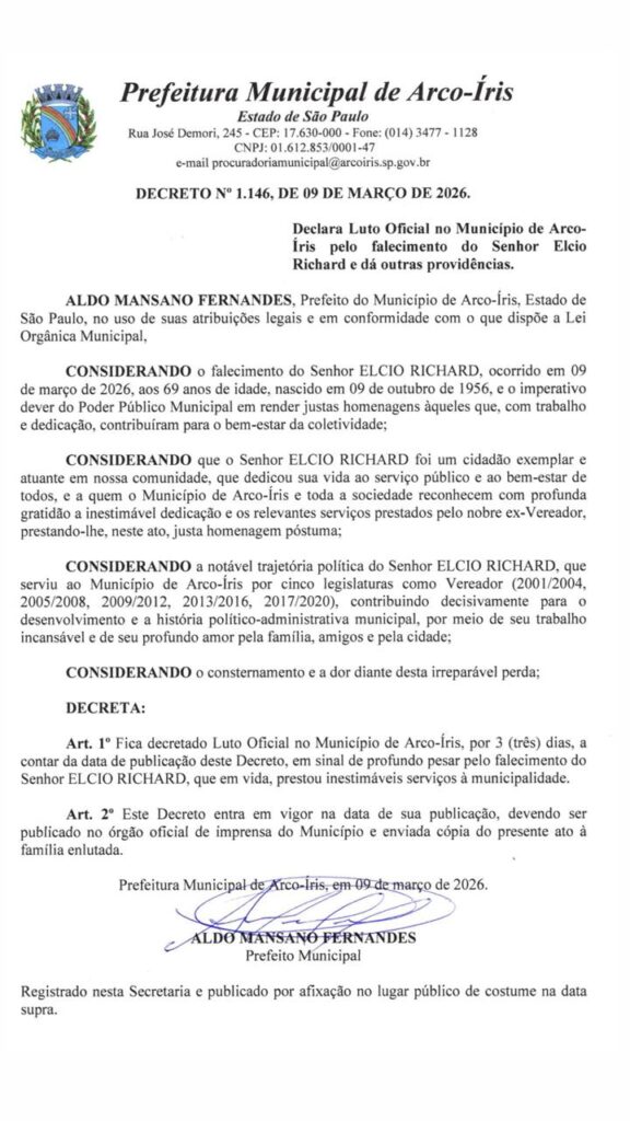 DECRETO-ELCIO-1-576x1024 Arco-Íris em luto pela morte do ex-vereador Elcio Richard