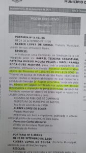 BASTOS-PORTARIA-SINDICANCIA-169x300 Ex-secretária de Saúde de Bastos e comparsas vão começar a cumprir pena por associação ao tráfico de drogas